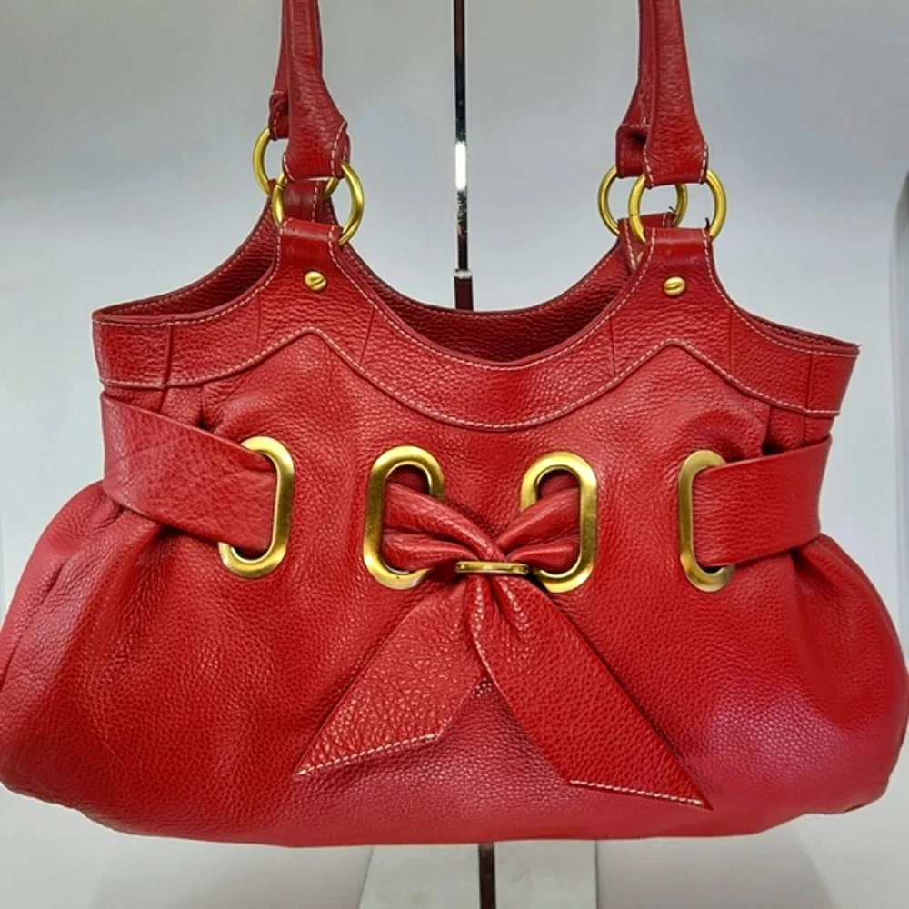 Vera Pelle Red Leather Shoulder Handbag with leather pouch - Picture 1 of 8